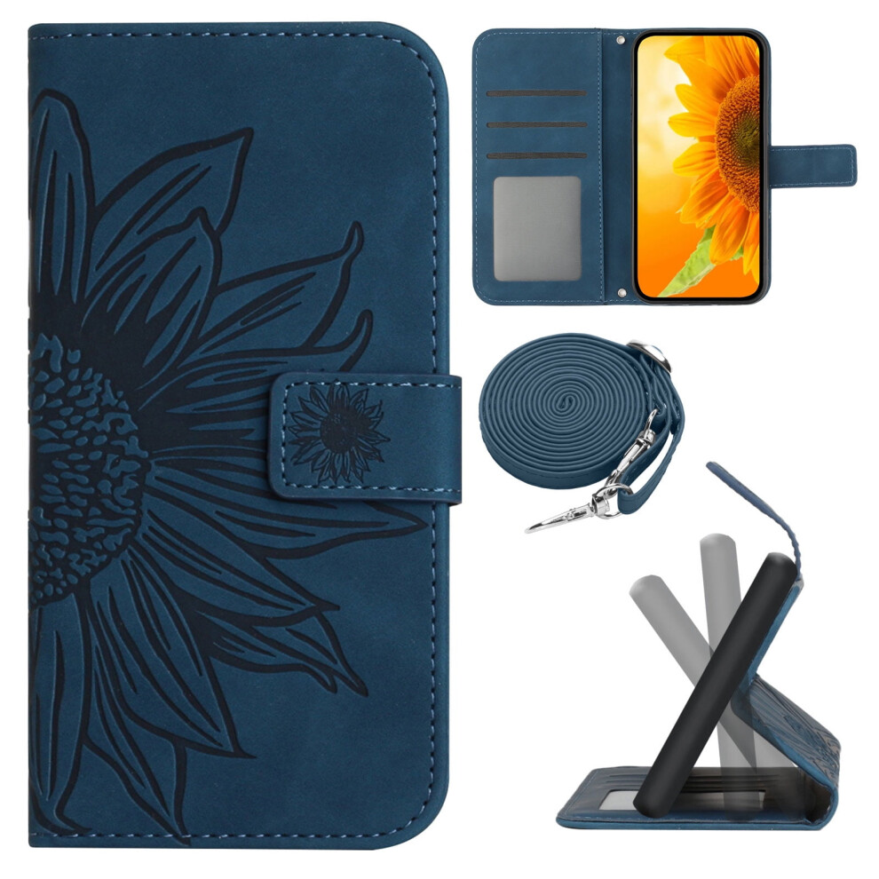 Crossbody Wallet Phone Case For Compatible With Samsung Galaxy A35 5G (2024, 6.6") Â Embossed Sunflower, Shockproof, Lanyard & Strap, Inkblue 9341593629591
