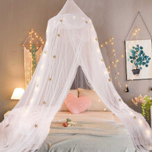 Princess Canopy Bed Curtains 240x500cm, White Lace Mosquito Net with LED Hooks, Easy Install Polyester – Compatible with Standard Beds