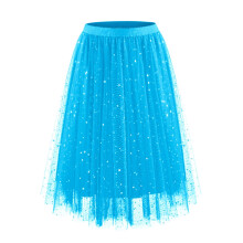 Women's Light Blue Sequin Puff Mini Skirt M
