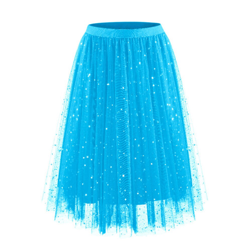 Women's Light Blue Sequin Puff Mini Skirt M