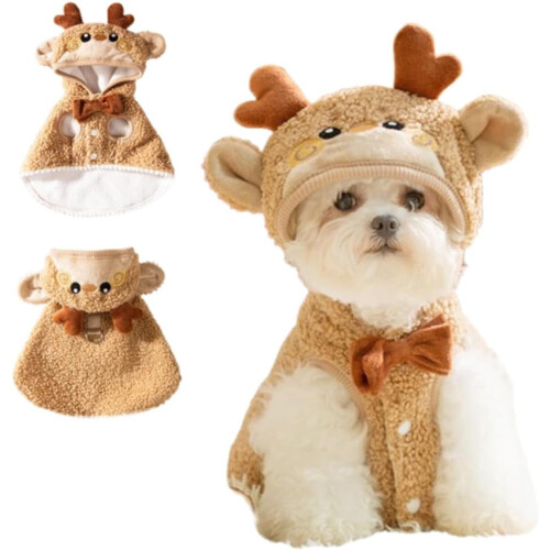 Dog Christmas Cape Coat with D-Ring for Small Pets