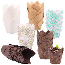 300Pcs Greaseproof Tulip Cupcake Liners, 6 Colors, Compatible with Standard Muffin Tins