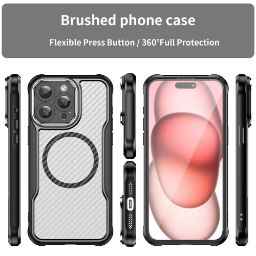 Μαγνητική θήκη από ανθρακονήματα για iPhone15Pro, συμβατή με MagSafe, ημιδιαφανής ματ θήκη 1