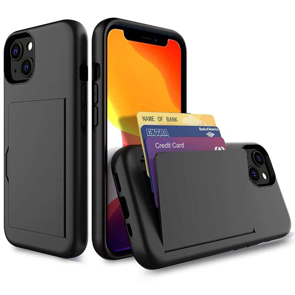Dual Layer Shockproof Wallet Case For Compatible With Apple Compatible With Iphone 13 With Built-In Card Holder - Black 9097180817000