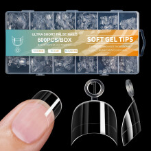 600x Clear Nails Tips for Acrylic Nails Short Half Cover Tips False Nails Tips Soft Gels Tips Easy to Use Nails Supplies