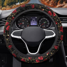 Rose Fluffy Steering Wheel Cover Red for Most Cars