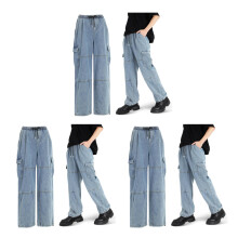 3St Losse Blauwe Katoenen Werkbroek Baggy Met Zakken