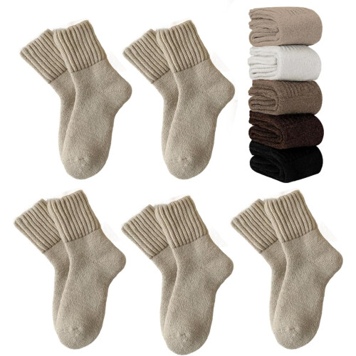 Women's Solid Mid-Calf Socks Winter Thick Warm Cotton 5