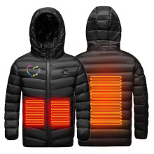 FFENYAN USB Smart Heated Jacket for Kids 4-15, Colorful Heart Paw Print, 3 Heat Levels, Soft Cotton Winter Coat, Compatible with USB Power Banks