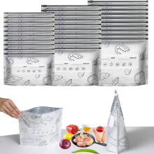 30 bolsas reutilizables de papel de aluminio para almacenamiento, 3 tamaños, bolsas para congelar con base plana, etiquetas para escribir y cierre