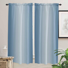 Haze Blue Ombre Curtains 84" L, Farmhouse Gradient Drapes (2 Panels, 52"W x 84"L), Rod Pocket, for Kitchen, Bedroom, Living Room, Cafe