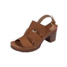 Women's Brown Heeled Sandals Open-Toe Block Heel One Strap