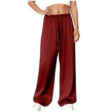 Women's Wine Wide Leg Lounge Pants Elastic Waist XL