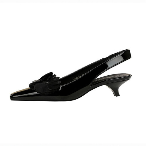 Women's Leather Flower-Embellished Cutout Square Toe Strap Flats 2