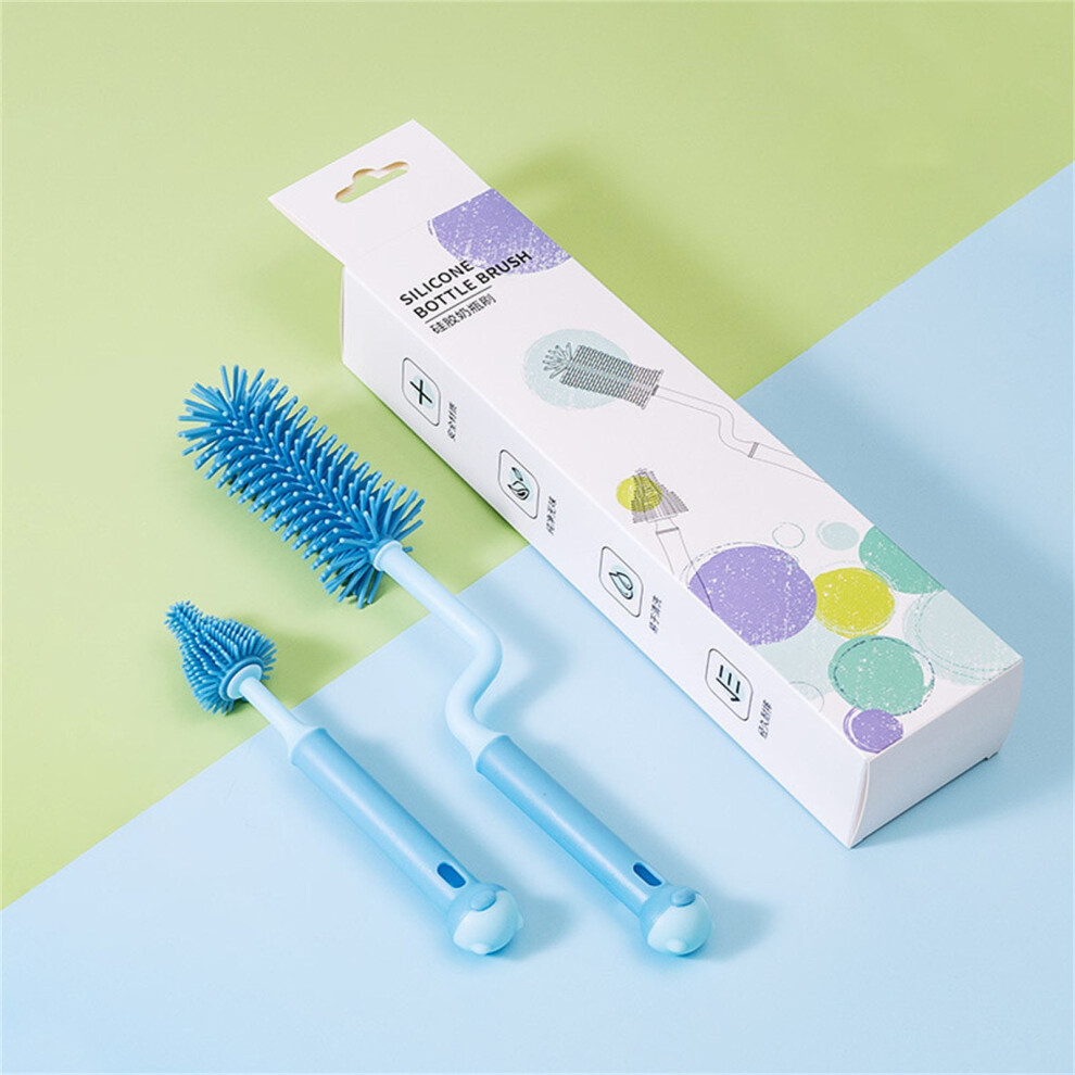 Baby Bottle Brush and Nipple Brush, Version B, Soft Silicone 360 Rotatable Pacifier Cleaner, Travel Size Portable