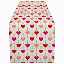 Chemin de table et drapeau en lin à motif cœur romantique – Décoration en tissu doux pour la Saint-Valentin, un mariage ou un anniversaire –