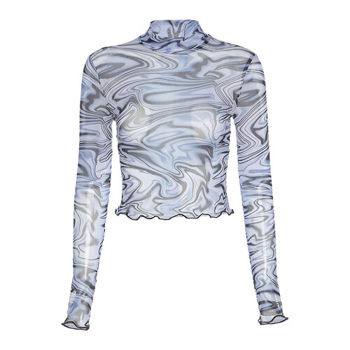 Εφαρμοστό Crop Top με Γραφική Τύπα, Διαφανή Tops για Γυναικεία Μακρυμάνικα, Ψεύτικη