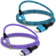 2-Pack 3ft Nylon-Braided 3.5mm Aux Cord Compatible with iPhone 14/13, Car Stereo, Speakers & Headphones