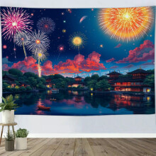 Anime Park Garden Architecture Tapestry Wall Art, Fireworks Festival Decor for Bedroom/Living Room/Dorm – 80x60in