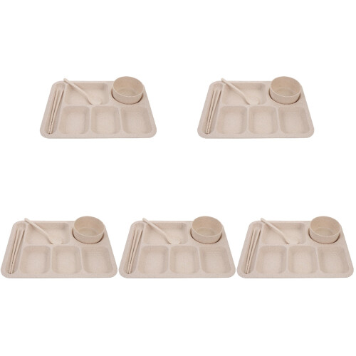 5Sets Beige Straw Portion Control Plates Unbreakable Kids Tray 1