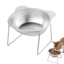 Raised Stainless Steel Cat Food Bowl, 15 Tilted Anti-Vomiting Dog Dish with Metal Stand – Whisker Friendly for Cats, Kittens, Puppies & Small Dogs