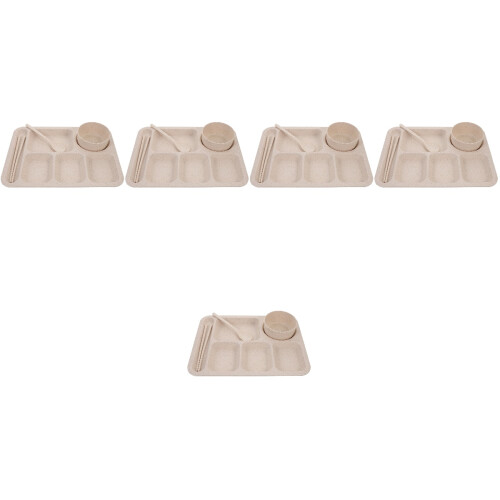 5Sets Beige Straw Portion Control Plates Unbreakable Kids Tray 2