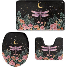 Gold Purple Marble Bathroom Rug Set, 3-Piece Non-Slip Bath Mats + U-Shaped Toilet Lid Cover, Soft & Absorbent – Compatible with Standard Baths