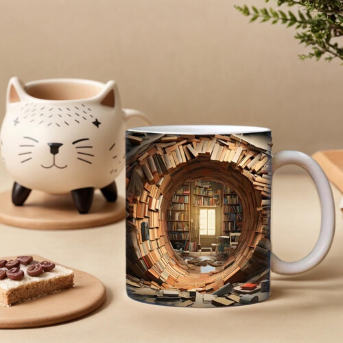 3D Bookshelf Mug, Library Shelf Coffee Cup for Book Lovers – 11oz, Creative Space Design Mug 1