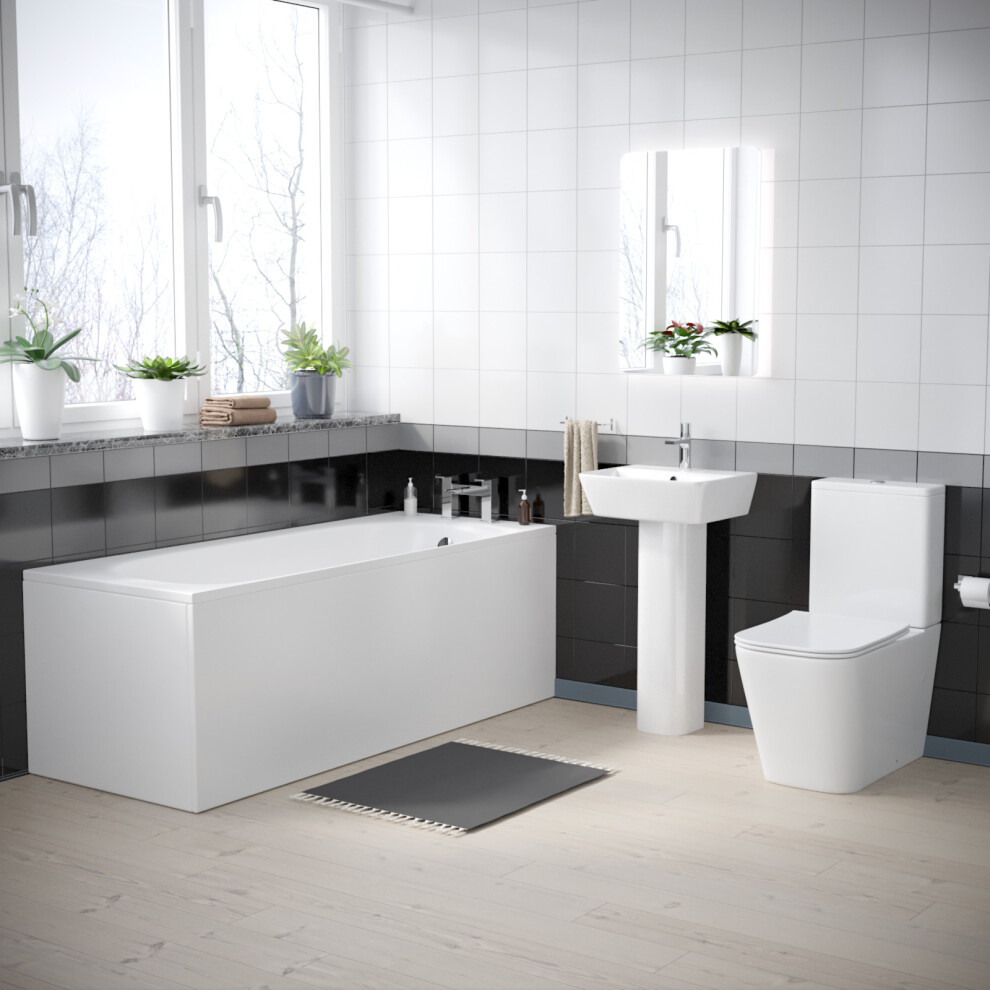 Nes Home 450Mm Square Modern Full Pedestal Basin Toilet Bath & Bath Panel White