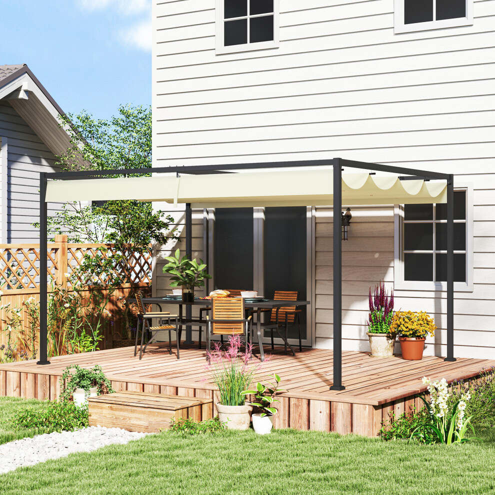 Outsunny 4X3m Metal Pergola Gazebo Patio Sunshelter Retractable Canopy Cream