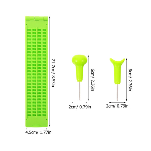 1Set Green Plastic Braille Writing Kit with Stylus for Blind 2