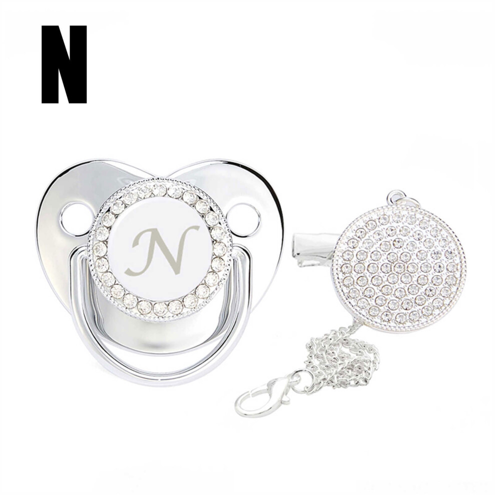 Nrmvnmi Baby Pacifier And Clips With Rhinestones Bling 26 Letters Initials Personalized Baby Infant Newborn Pacifier Silver