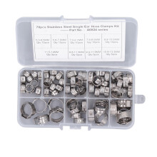 Kit di 70 pezzi di fascette stringi-tubo in acciaio inossidabile a orecchio singolo - assortimento, 9 misure