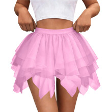 Women's Pink Layered Tulle Skirt Elastic Waist M
