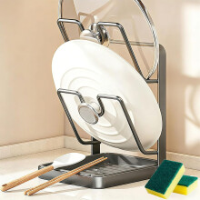 Kitchen Pot Lid Storage Rack – Multifunctional Organizer with Removable Tray, Spoon Rest & Space-Saving Double-Layer Design