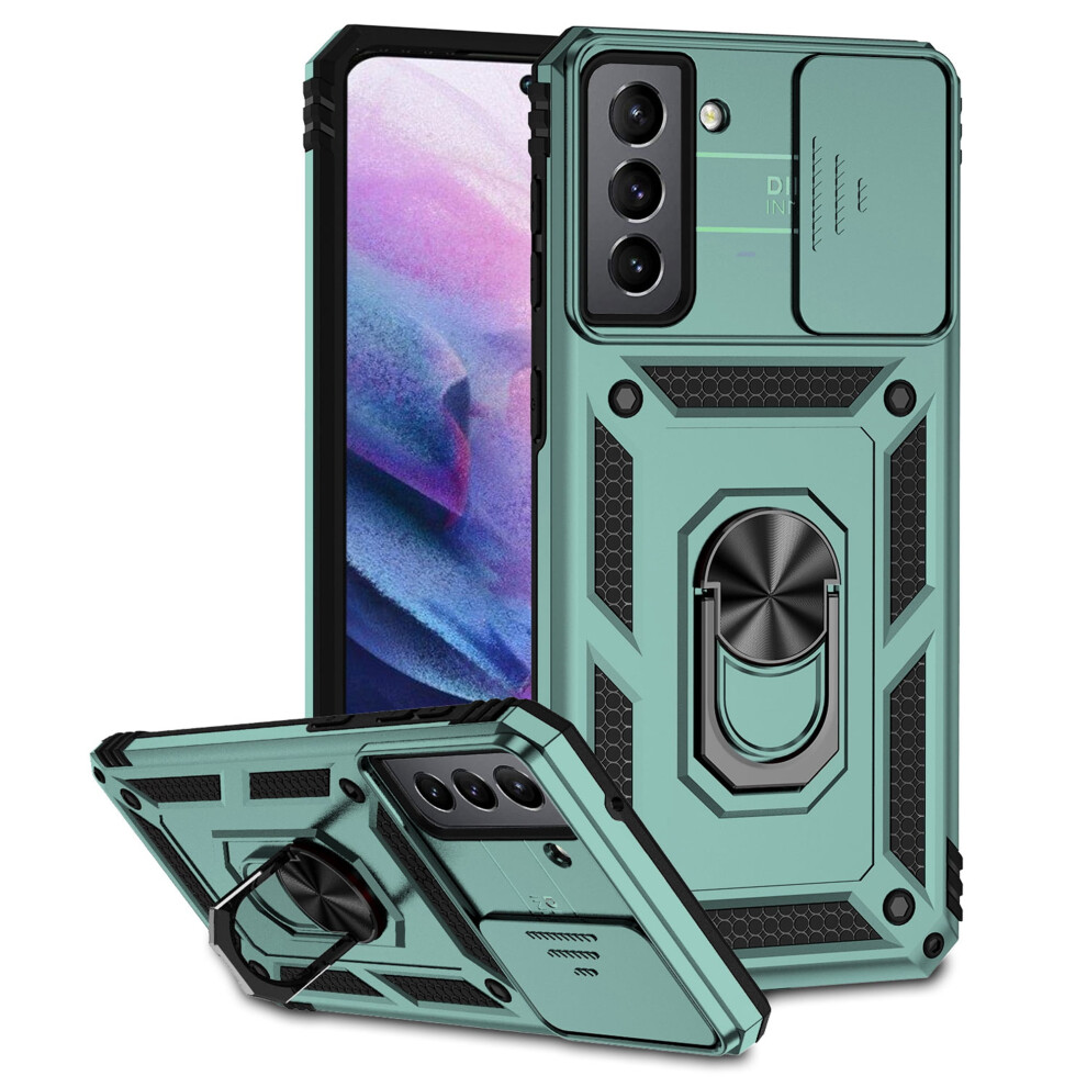 Shockproof Rugged Galaxy S22 Case With Ring Holder, Kickstand & Lens Protector Â Compatible With Samsung Galaxy S22, Dark Green 9097180824206