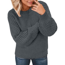 Kabelgebreide damestrui met lange, uitlopende mouwen, comfortabele ronde hals, lichtgewicht polyester pullover, veelzijdig