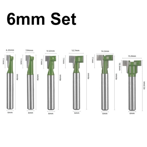Keyhole Router Bits Set 6 pcs 1/4 to 5/8 inch blade diameter 1