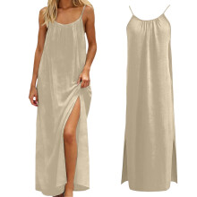 Women's Casual Sleeveless Backless Maxi Sundress Beige