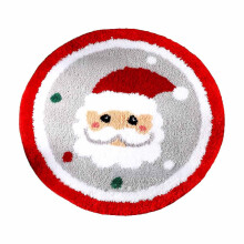 Christmas Round Rug, 24" Flocking Red Mat with Santa & Snowflake Pattern – Indoor Living Room Decor