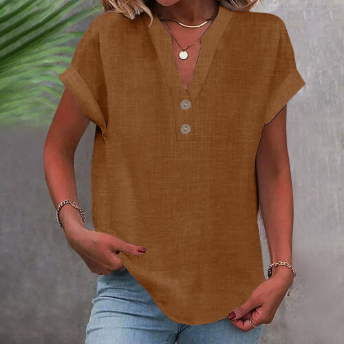 Women's Polyester V-Neck Short Sleeve Button-Up Blouse 5XL