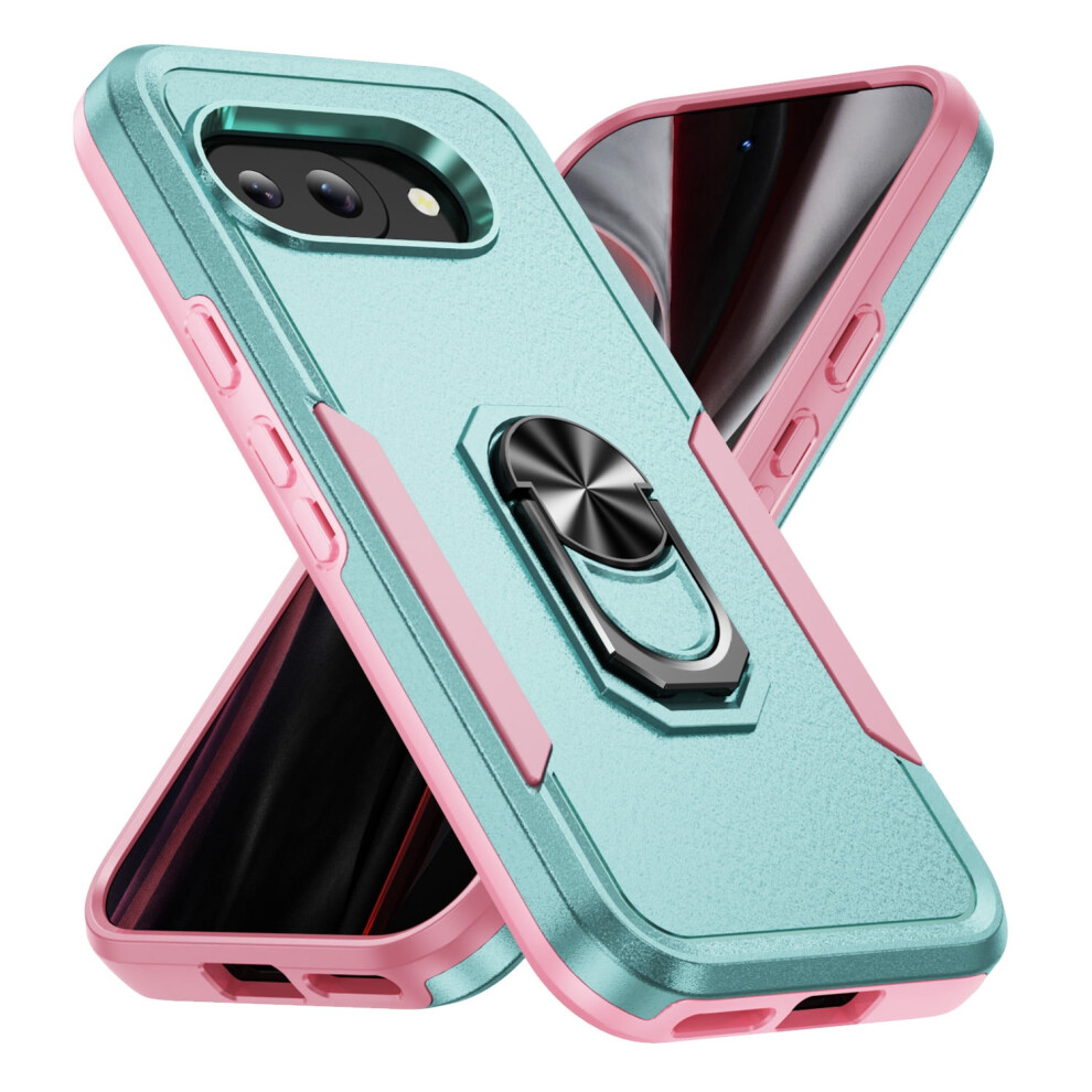 Rugged Shockproof Case For Google Pixel 9A With Ring Holder & Kickstand, Military-Grade Drop Protection, + Green/Pink 9401284740780