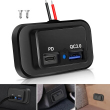 Quick Charge 3.0 Dual USB Car Charger Socket, 12V/24V, Touch Switch, Compatible with Marine/Boat/Motorcycle/Truck/Golf Cart (Black)