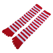 Women Girls Split Toe 5 Finger Calf Socks Rainbow Colorful Striped Printed Breathable Cotton High Tube Hosiery