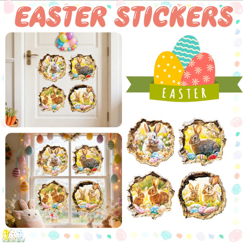 Easter 3D Window Decals Bunny Egg Clings 4 PCS