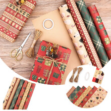 Christmas Wrapping Paper, 6 Sheets, Vintage Patterns, Flat Sheets for Gifts, Parties – Compatible with All Wrapping Needs