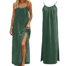 Women's sleeveless backless cami dress green flowy split hem