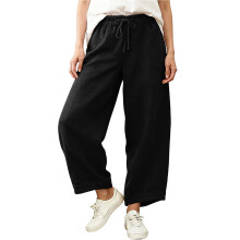 Women's Relaxed Cropped Pants with Pockets Elastic Waist