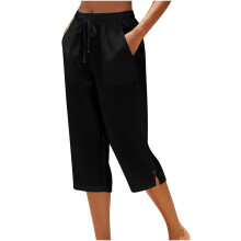 Women's Black Cotton Capri Pants Relaxed Fit 2XL