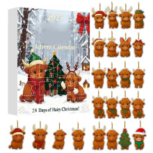 Adorable calendrier de l'Avent 24 jours en forme de taureau des Highlands des Highlands – Ornements 2D en acrylique pour sapin, porte, mur et